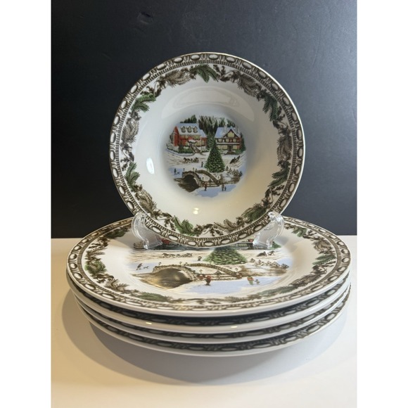 Gibson Other - Gibson Home Christmas Village Dinner Plates & Bowl Set Holiday Winter Scene